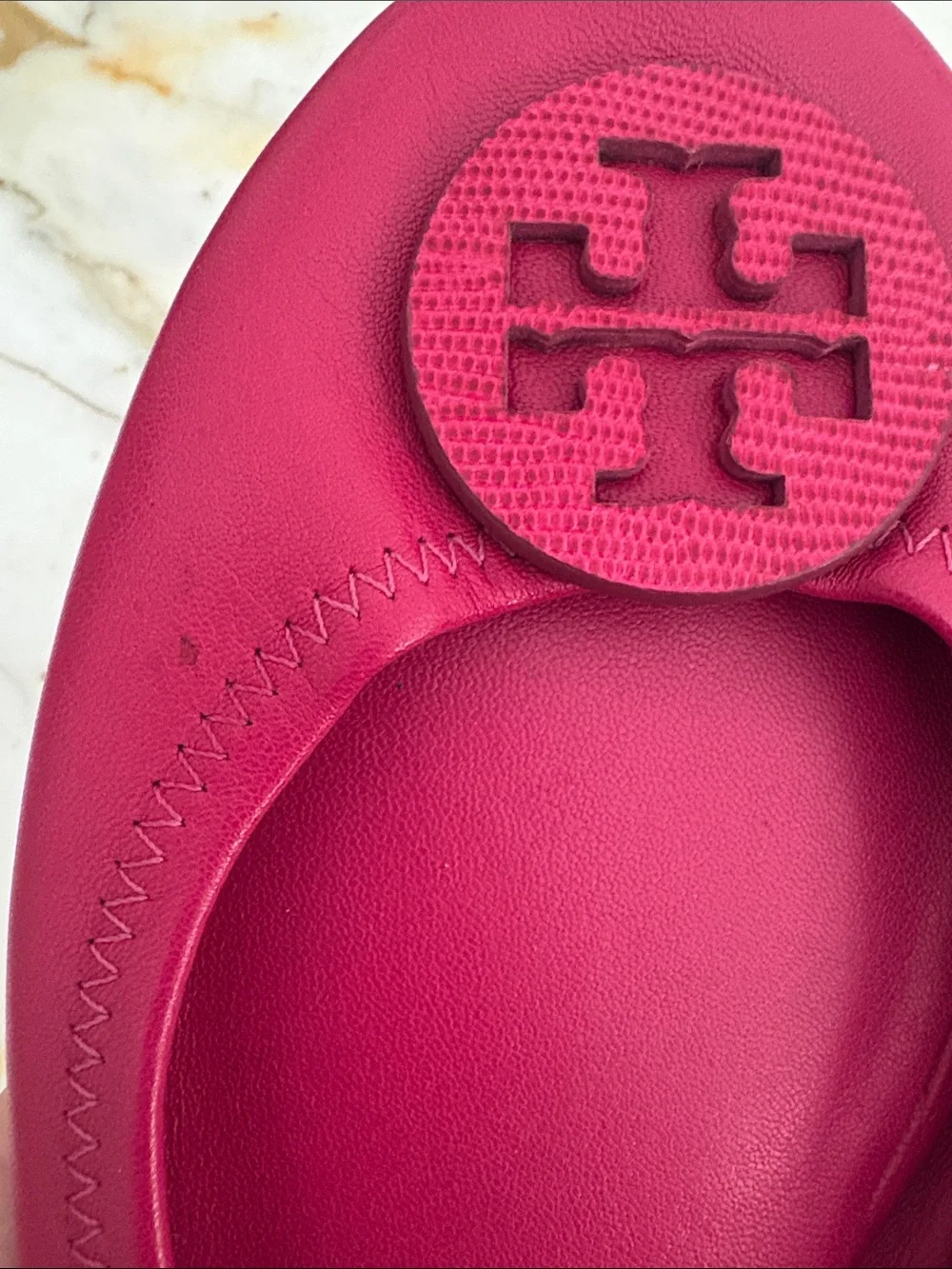 Tory Burch Raspberry Leather Logo Ballet Flats